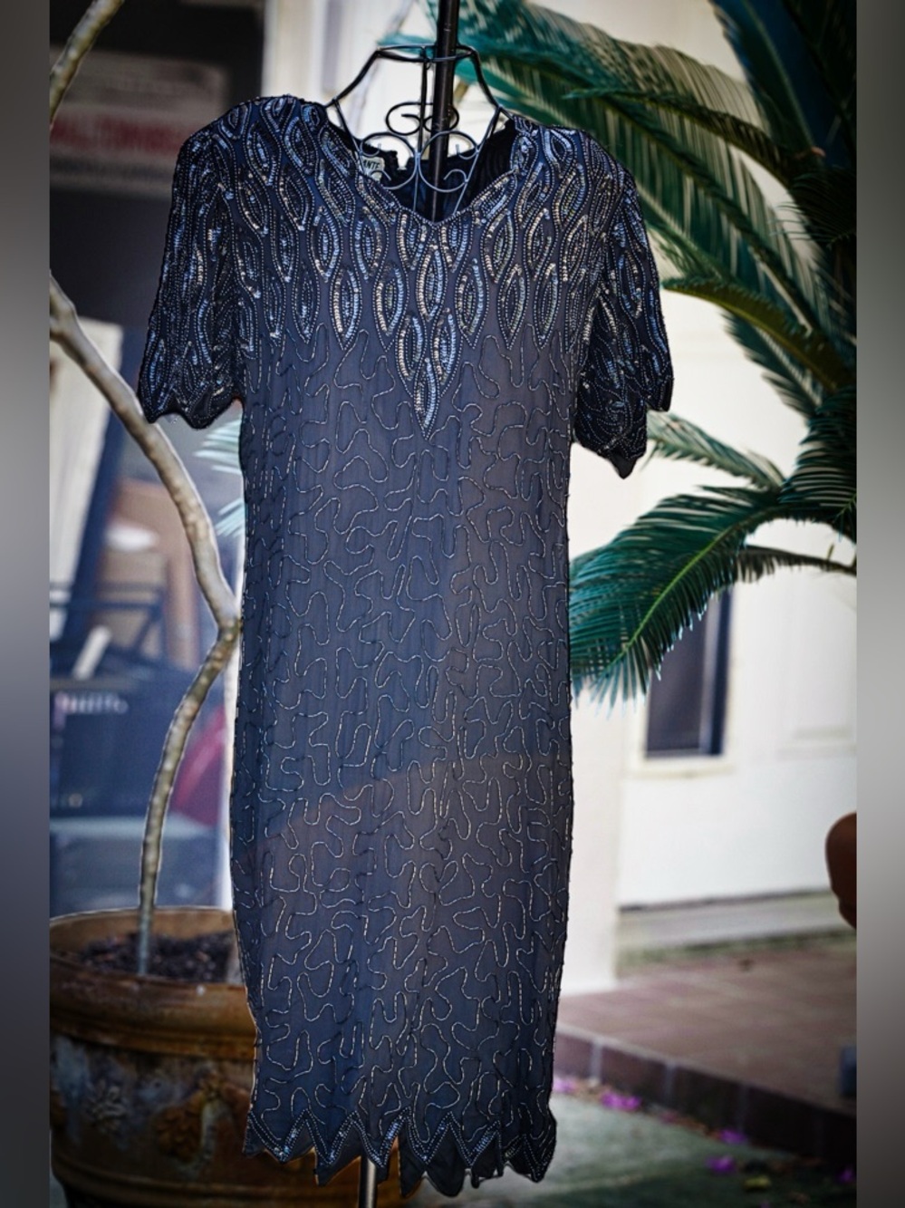 VTG Brilliante by J.A. 100% Silk Beaded Sequin Cocktail Dress